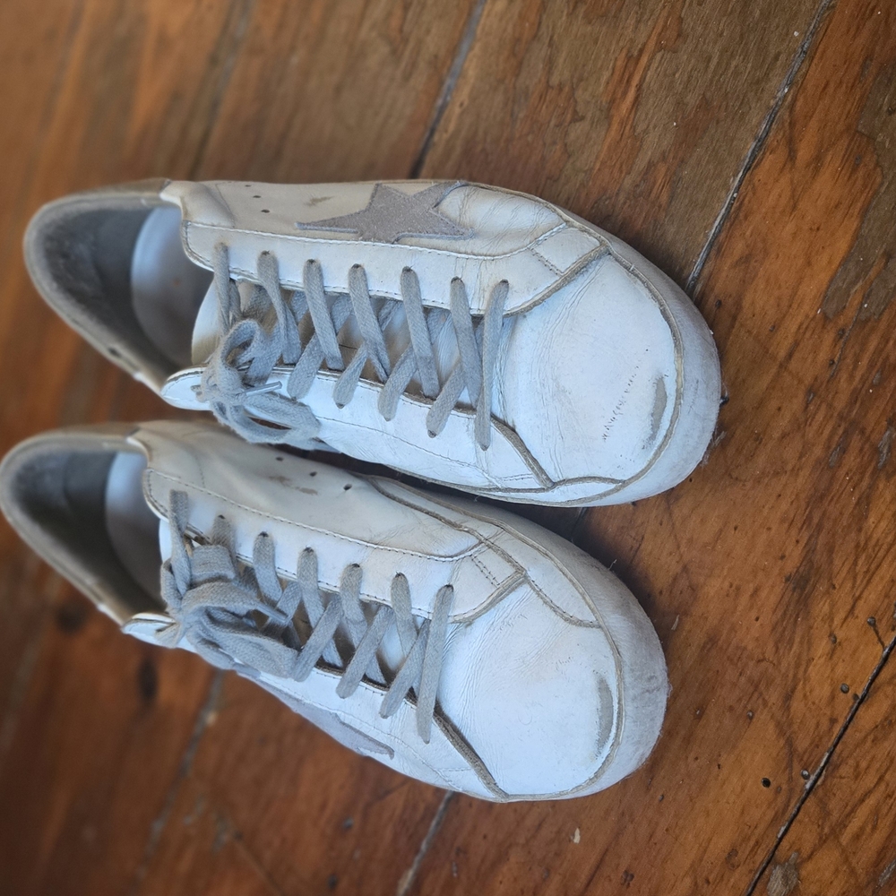 Men's White Golden Goose Sneakers- worn
